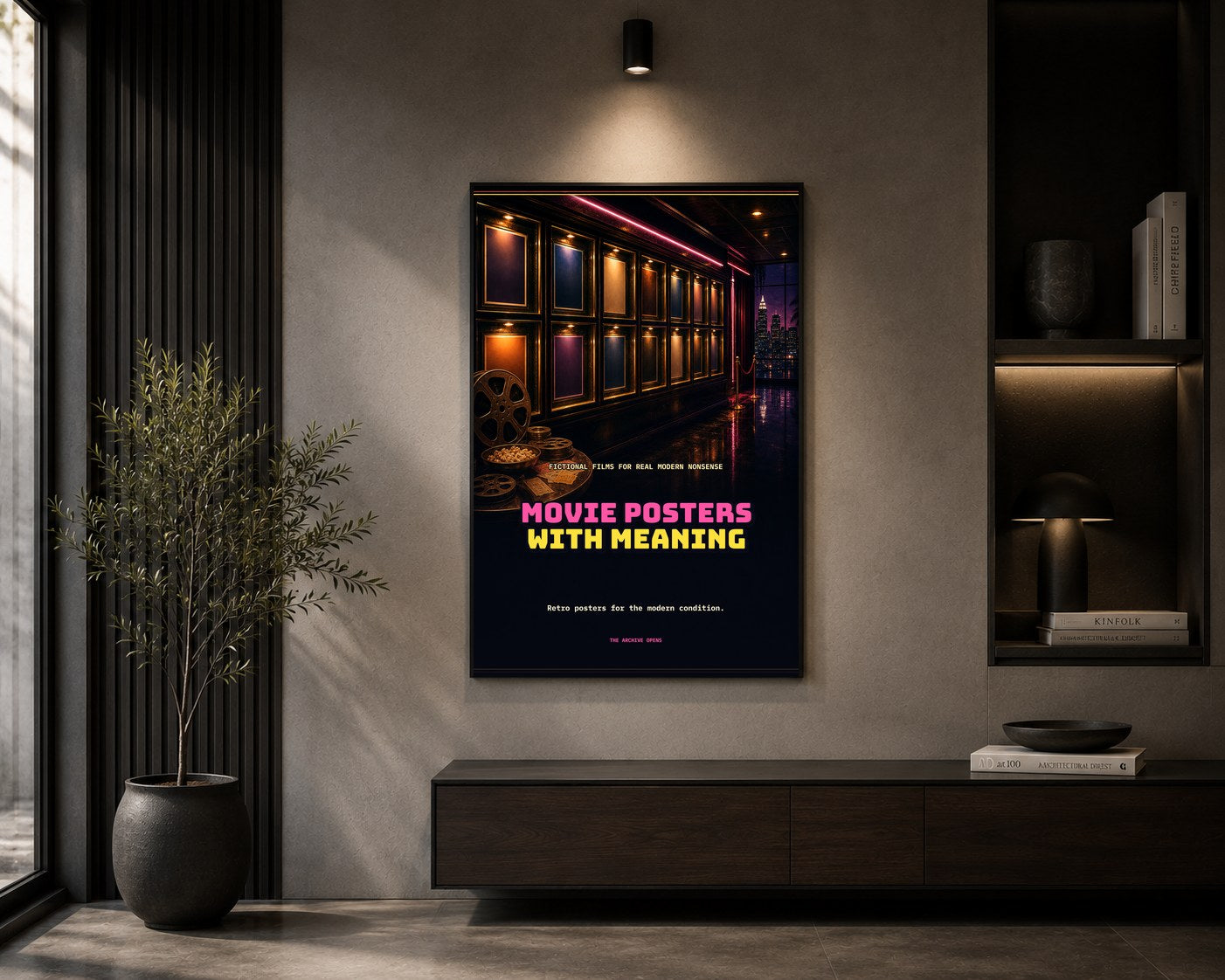 arc 01 movie posters with meaning framed in a room